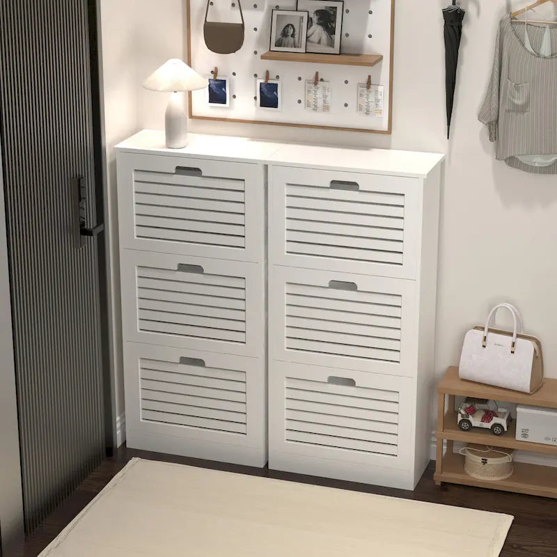 Scarpiera in legno per ingresso, scarpiera bianca con 3 ante a ribalta 53,2x24x109,5 cm