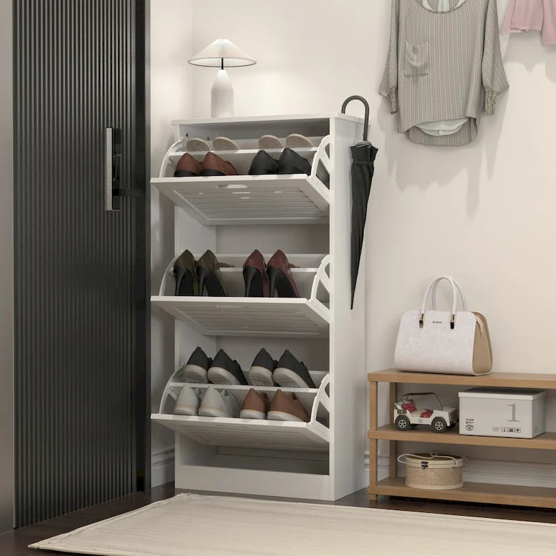 Scarpiera in legno per ingresso, scarpiera bianca con 3 ante a ribalta 53,2x24x109,5 cm