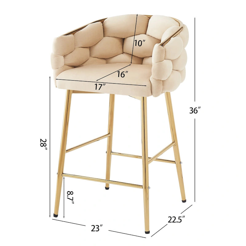 Set di 2 Sgabelli da Bar Moderni da 71 cm con Schienale Imbottito in Velluto, Seduta e Gambe in Metallo per Sala da Pranzo, Soggiorno e Camera da Letto