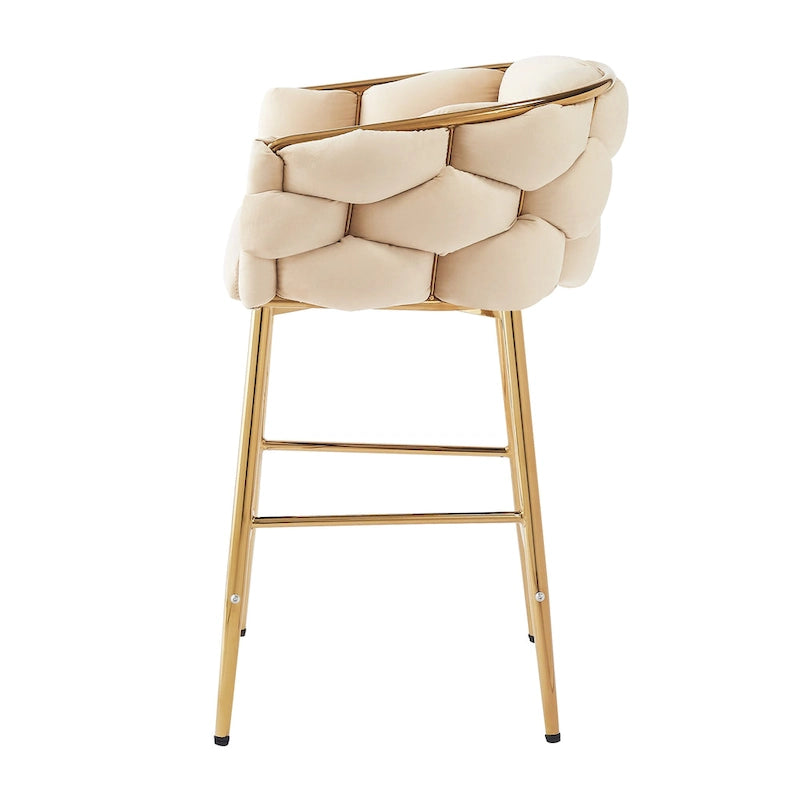 Set di 2 Sgabelli da Bar Moderni da 71 cm con Schienale Imbottito in Velluto, Seduta e Gambe in Metallo per Sala da Pranzo, Soggiorno e Camera da Letto