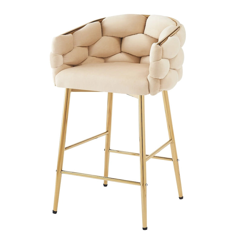 Set di 2 Sgabelli da Bar Moderni da 71 cm con Schienale Imbottito in Velluto, Seduta e Gambe in Metallo per Sala da Pranzo, Soggiorno e Camera da Letto