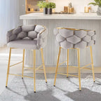 Set di 2 Sgabelli da Bar Moderni da 71 cm con Schienale Imbottito in Velluto, Seduta e Gambe in Metallo per Sala da Pranzo, Soggiorno e Camera da Letto