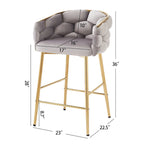 Set di 2 Sgabelli da Bar Moderni da 71 cm con Schienale Imbottito in Velluto, Seduta e Gambe in Metallo per Sala da Pranzo, Soggiorno e Camera da Letto