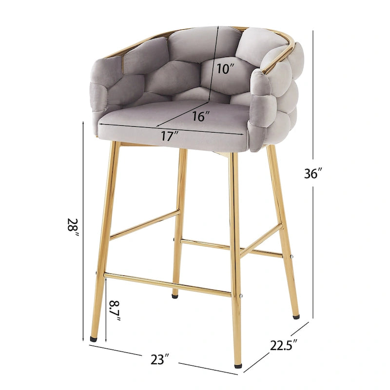 Set di 2 Sgabelli da Bar Moderni da 71 cm con Schienale Imbottito in Velluto, Seduta e Gambe in Metallo per Sala da Pranzo, Soggiorno e Camera da Letto