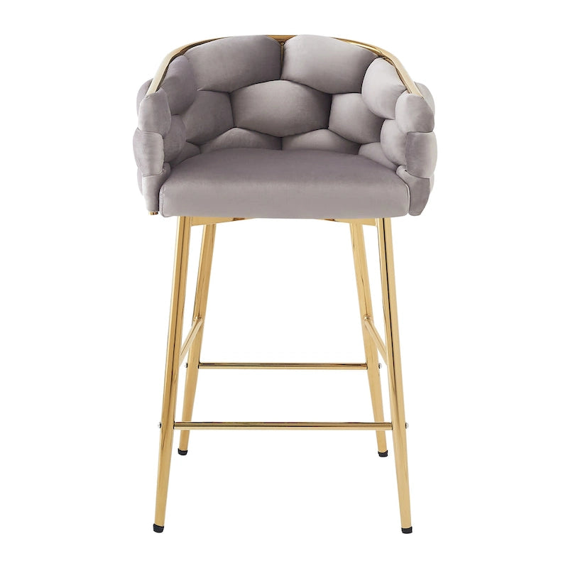 Set di 2 Sgabelli da Bar Moderni da 71 cm con Schienale Imbottito in Velluto, Seduta e Gambe in Metallo per Sala da Pranzo, Soggiorno e Camera da Letto