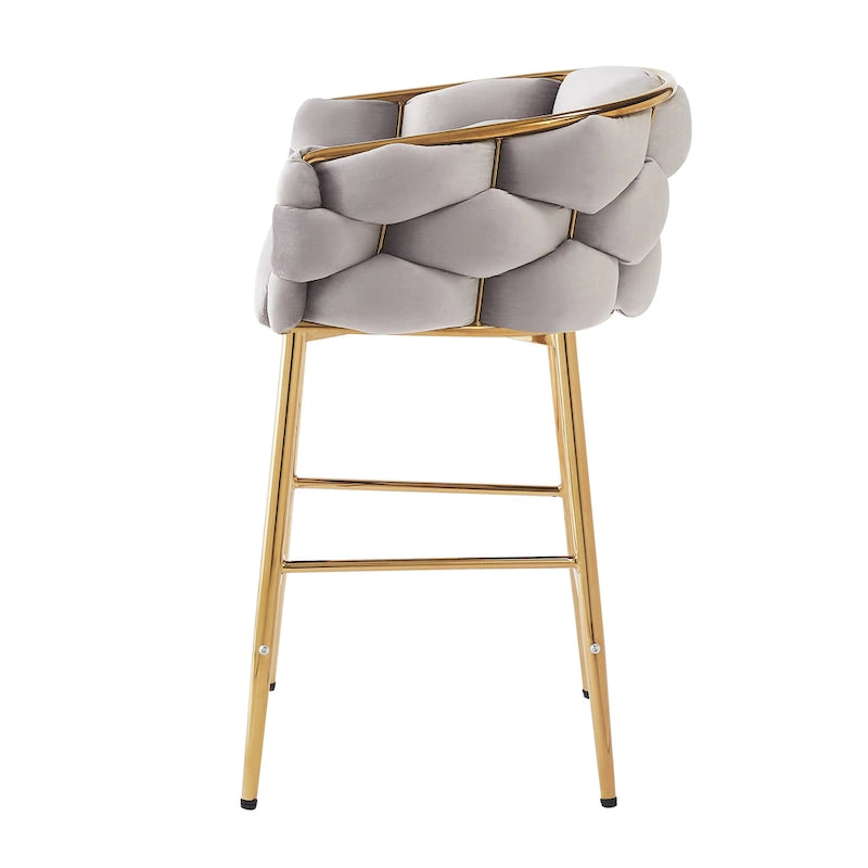 Set di 2 Sgabelli da Bar Moderni da 71 cm con Schienale Imbottito in Velluto, Seduta e Gambe in Metallo per Sala da Pranzo, Soggiorno e Camera da Letto