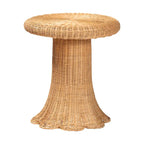 Tavolino con Capesante in Rattan Naturale - Tavolino in Vimini Intrecciato a Mano con Base a Gonna, Stile Costiero per Soggiorno o Ingresso
