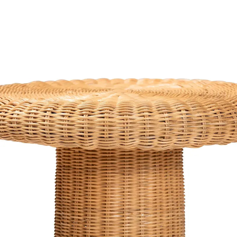 Tavolino con Capesante in Rattan Naturale - Tavolino in Vimini Intrecciato a Mano con Base a Gonna, Stile Costiero per Soggiorno o Ingresso