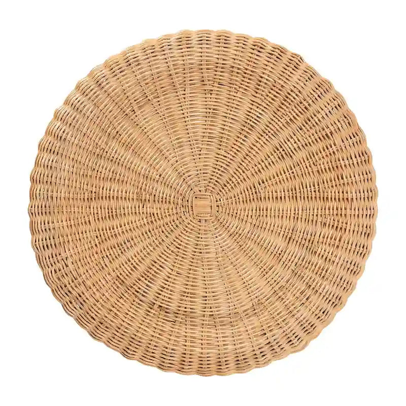 Tavolino con Capesante in Rattan Naturale - Tavolino in Vimini Intrecciato a Mano con Base a Gonna, Stile Costiero per Soggiorno o Ingresso