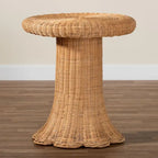 Tavolino con Capesante in Rattan Naturale - Tavolino in Vimini Intrecciato a Mano con Base a Gonna, Stile Costiero per Soggiorno o Ingresso