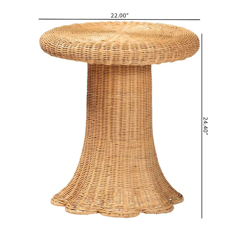 Tavolino con Capesante in Rattan Naturale - Tavolino in Vimini Intrecciato a Mano con Base a Gonna, Stile Costiero per Soggiorno o Ingresso
