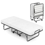 Letto Pieghevole con Materasso 188 x 79 cm, Letto Pieghevole per Ospiti con Rotelle