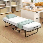 Letto Pieghevole con Materasso 188 x 79 cm, Letto Pieghevole per Ospiti con Rotelle