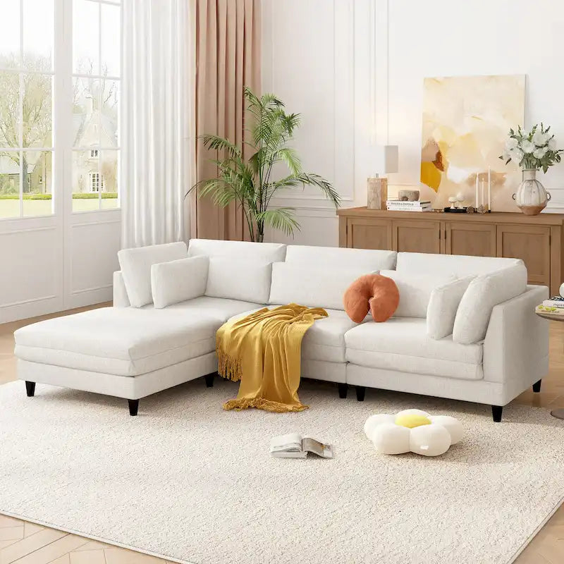 Divano sezionale modulare contemporaneo con pouf mobile e 5 cuscini