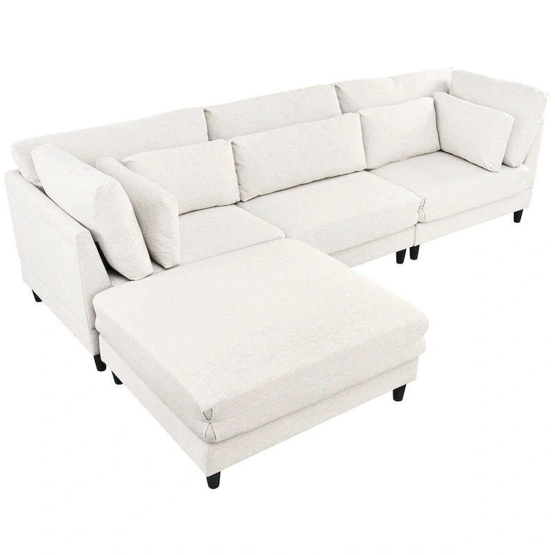 Divano sezionale modulare contemporaneo con pouf mobile e 5 cuscini