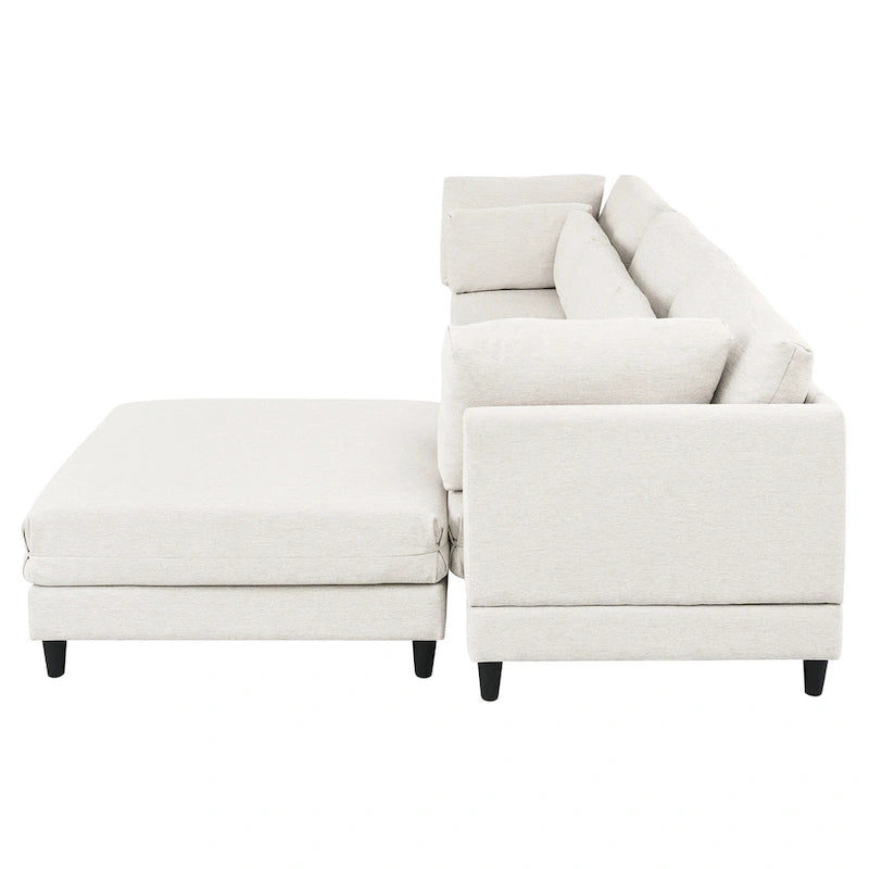 Divano sezionale modulare contemporaneo con pouf mobile e 5 cuscini