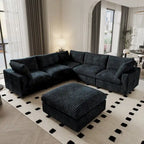 Divano componibile modulare, divano a V convertibile per soggiorno, comodo divano modulare a 5 posti con chaise longue e pouf