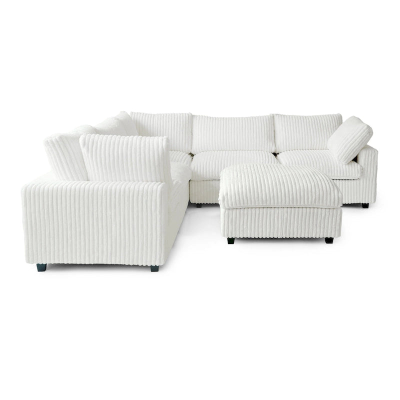 Divano componibile modulare, divano a V convertibile per soggiorno, comodo divano modulare a 5 posti con chaise longue e pouf