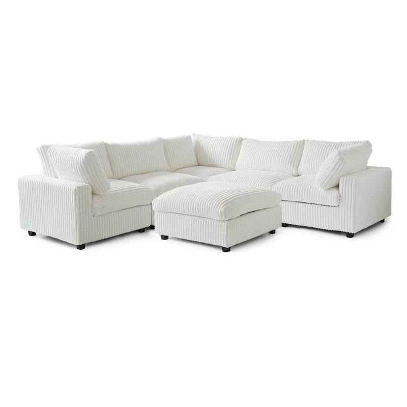 Divano componibile modulare, divano a V convertibile per soggiorno, comodo divano modulare a 5 posti con chaise longue e pouf