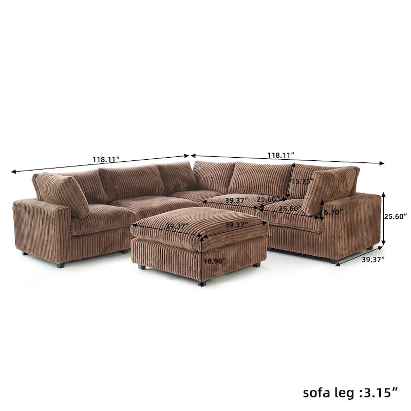 Divano componibile modulare, divano a V convertibile per soggiorno, comodo divano modulare a 5 posti con chaise longue e pouf