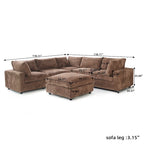 Divano componibile modulare, divano a V convertibile per soggiorno, comodo divano modulare a 5 posti con chaise longue e pouf