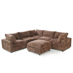 Divano componibile modulare, divano a V convertibile per soggiorno, comodo divano modulare a 5 posti con chaise longue e pouf