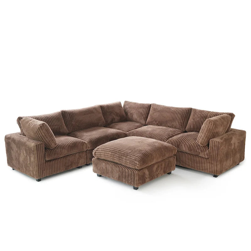 Divano componibile modulare, divano a V convertibile per soggiorno, comodo divano modulare a 5 posti con chaise longue e pouf
