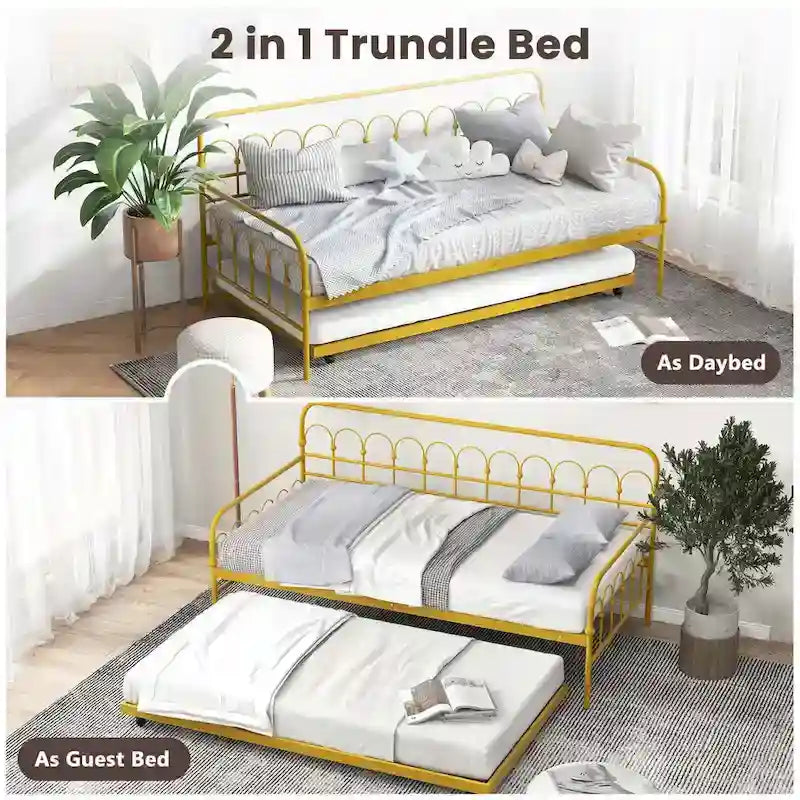 Letto a giorno in metallo con letto estraibile, salvaspazio