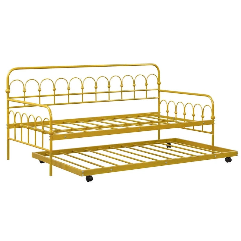 Letto a giorno in metallo con letto estraibile, salvaspazio