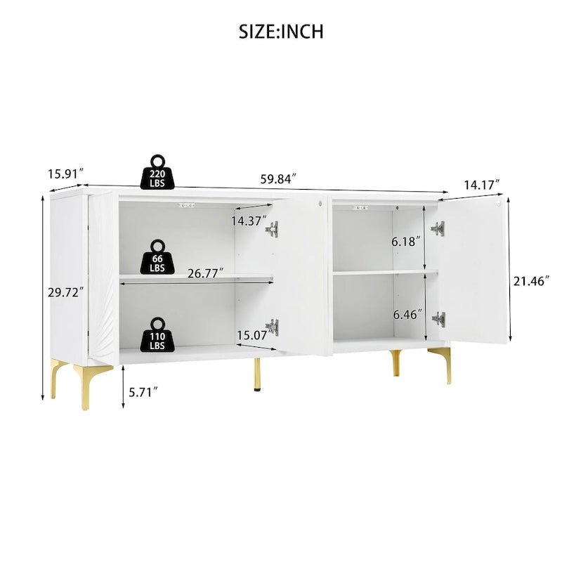 Madia con 4 ante e sistema push-to-open, 60 pollici