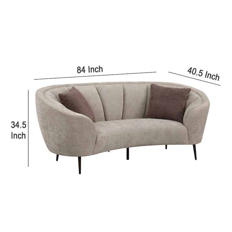 Divanetto curvo, 84 pollici beige, design rotondo, 2 cuscini decorativi
