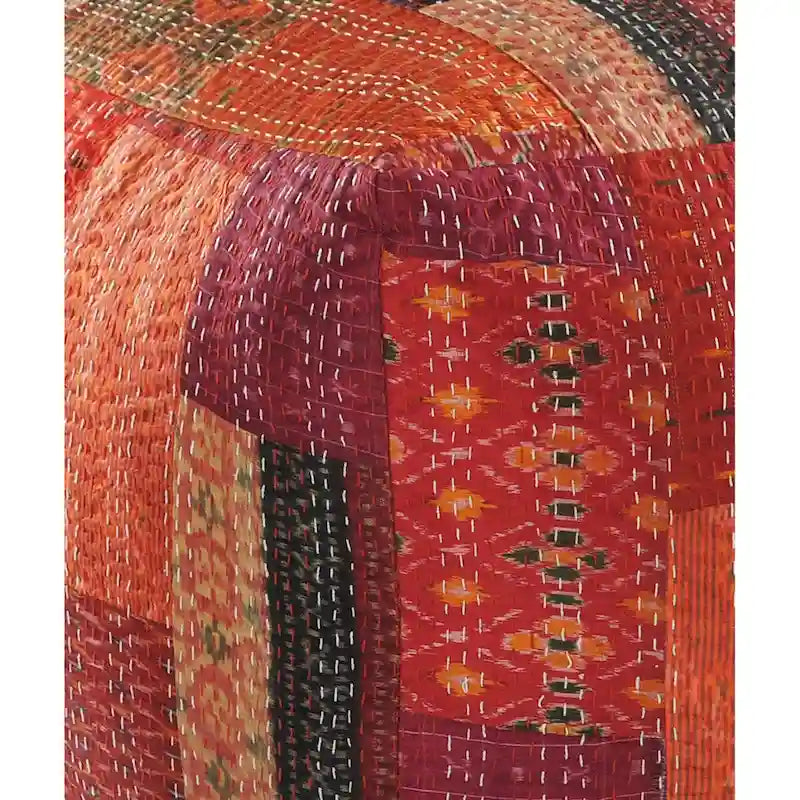 Pouf poggiapiedi quadrato rosso da 24 pollici con rivestimento in misto cotone e design moderno a patchwork