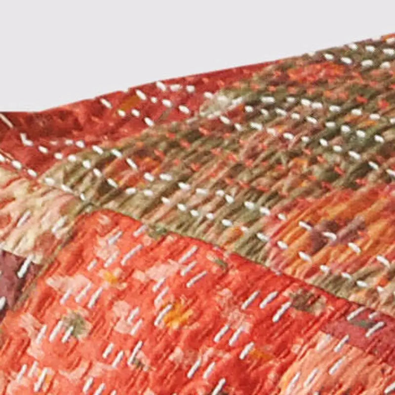 Pouf poggiapiedi quadrato rosso da 24 pollici con rivestimento in misto cotone e design moderno a patchwork