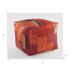 Pouf poggiapiedi quadrato rosso da 24 pollici con rivestimento in misto cotone e design moderno a patchwork