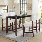 Set da Pranzo 5 Pezzi, Tavolo Alto con Top in Finto Marmo e 4 Sedie Imbottite
