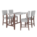 Set da Pranzo 5 Pezzi, Tavolo Alto con Top in Finto Marmo e 4 Sedie Imbottite