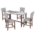 Set da Pranzo 5 Pezzi, Tavolo Alto con Top in Finto Marmo e 4 Sedie Imbottite