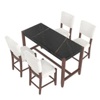 Set da Pranzo 5 Pezzi, Tavolo Alto con Top in Finto Marmo e 4 Sedie Imbottite