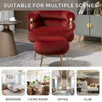 Poltrona a botte moderna imbottita color rosso vino da 74 cm con pouf e robusto telaio in metallo