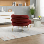 Poltrona a botte moderna imbottita color rosso vino da 74 cm con pouf e robusto telaio in metallo