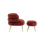 Poltrona a botte moderna imbottita color rosso vino da 74 cm con pouf e robusto telaio in metallo