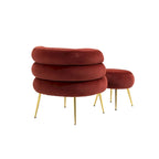 Poltrona a botte moderna imbottita color rosso vino da 74 cm con pouf e robusto telaio in metallo