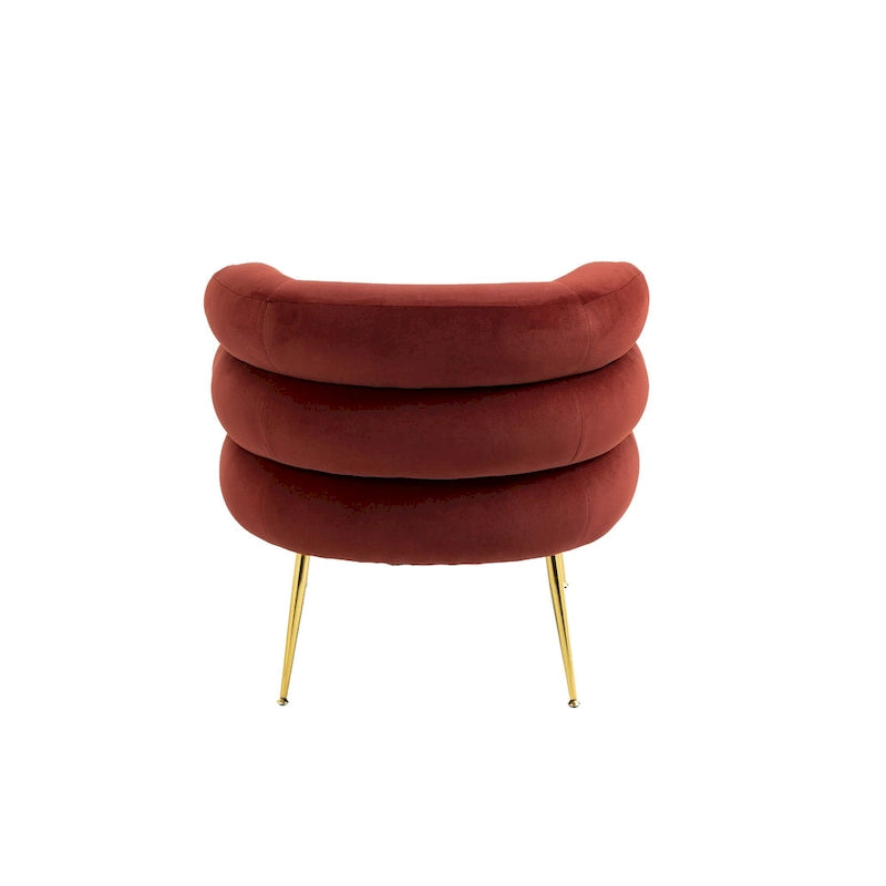 Poltrona a botte moderna imbottita color rosso vino da 74 cm con pouf e robusto telaio in metallo