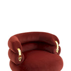 Poltrona a botte moderna imbottita color rosso vino da 74 cm con pouf e robusto telaio in metallo
