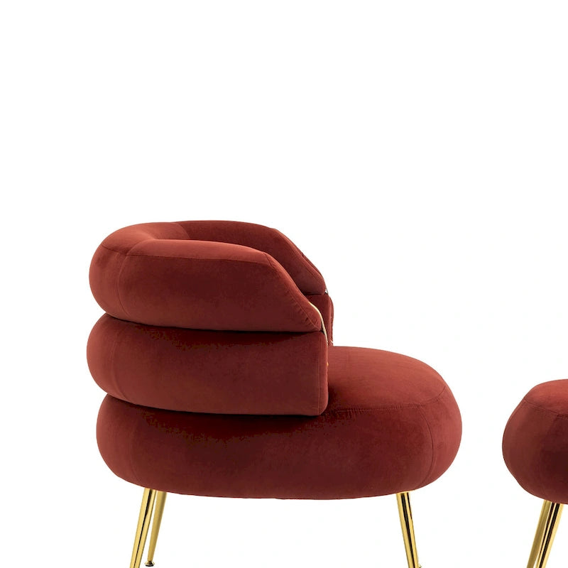 Poltrona a botte moderna imbottita color rosso vino da 74 cm con pouf e robusto telaio in metallo