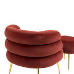 Poltrona a botte moderna imbottita color rosso vino da 74 cm con pouf e robusto telaio in metallo