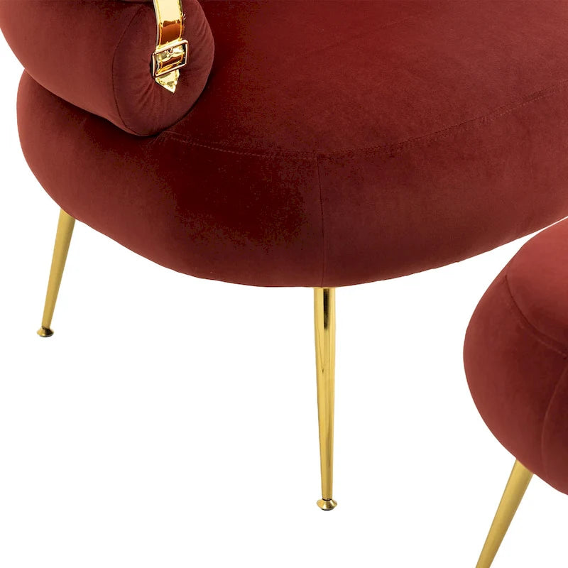 Poltrona a botte moderna imbottita color rosso vino da 74 cm con pouf e robusto telaio in metallo