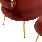 Poltrona a botte moderna imbottita color rosso vino da 74 cm con pouf e robusto telaio in metallo