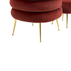 Poltrona a botte moderna imbottita color rosso vino da 74 cm con pouf e robusto telaio in metallo