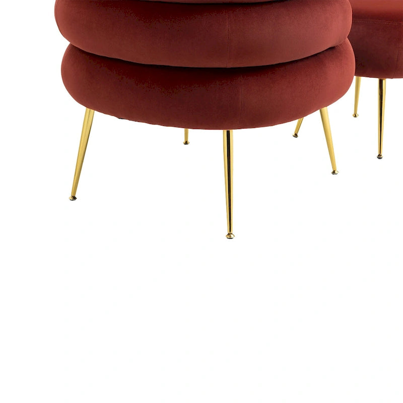 Poltrona a botte moderna imbottita color rosso vino da 74 cm con pouf e robusto telaio in metallo